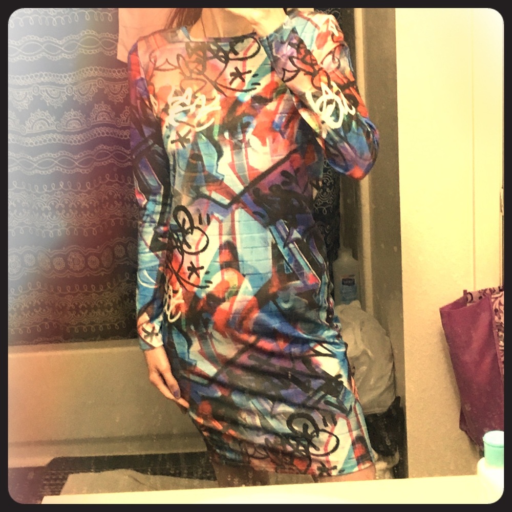 Topshop Graffiti Print Bodycon dress